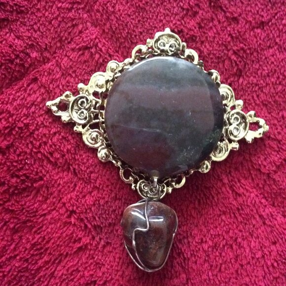 Vintage Agate and Brown Jasper Brooch - Picture 4 of 4